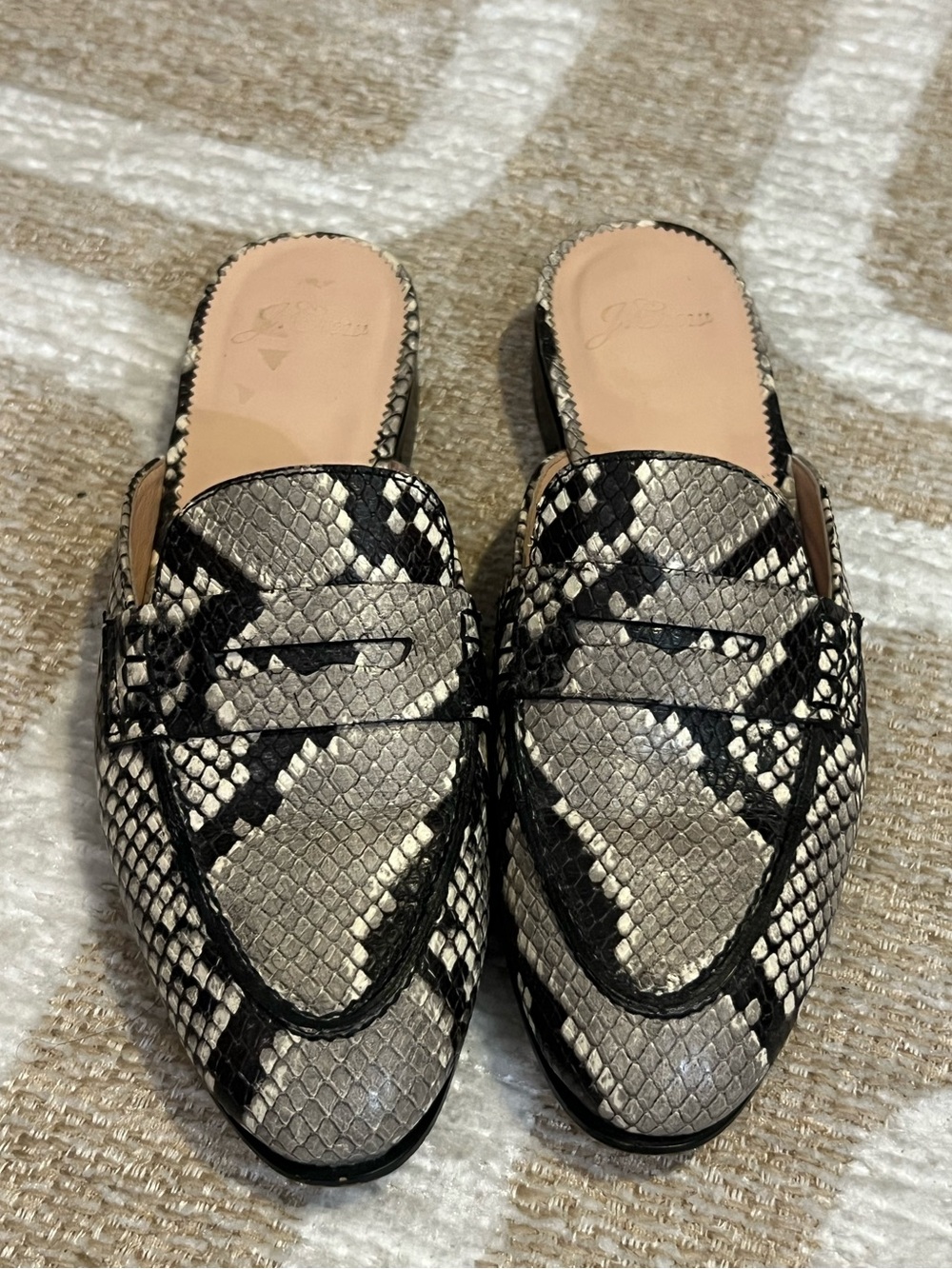 J.Crew Academy Snake-Embossed Leather Penny Loafer Mules